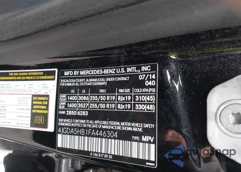 2015 Mercedes-Benz Ml 350 4Matic из США, поврежденный, VIN 4JGDA5HB1FA446304